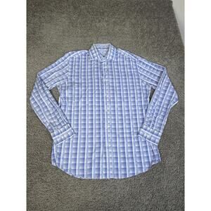 Bugatchi Shirt Mens L Blue Plaid Shaped Fit Long Sleeve Button Front Cotton